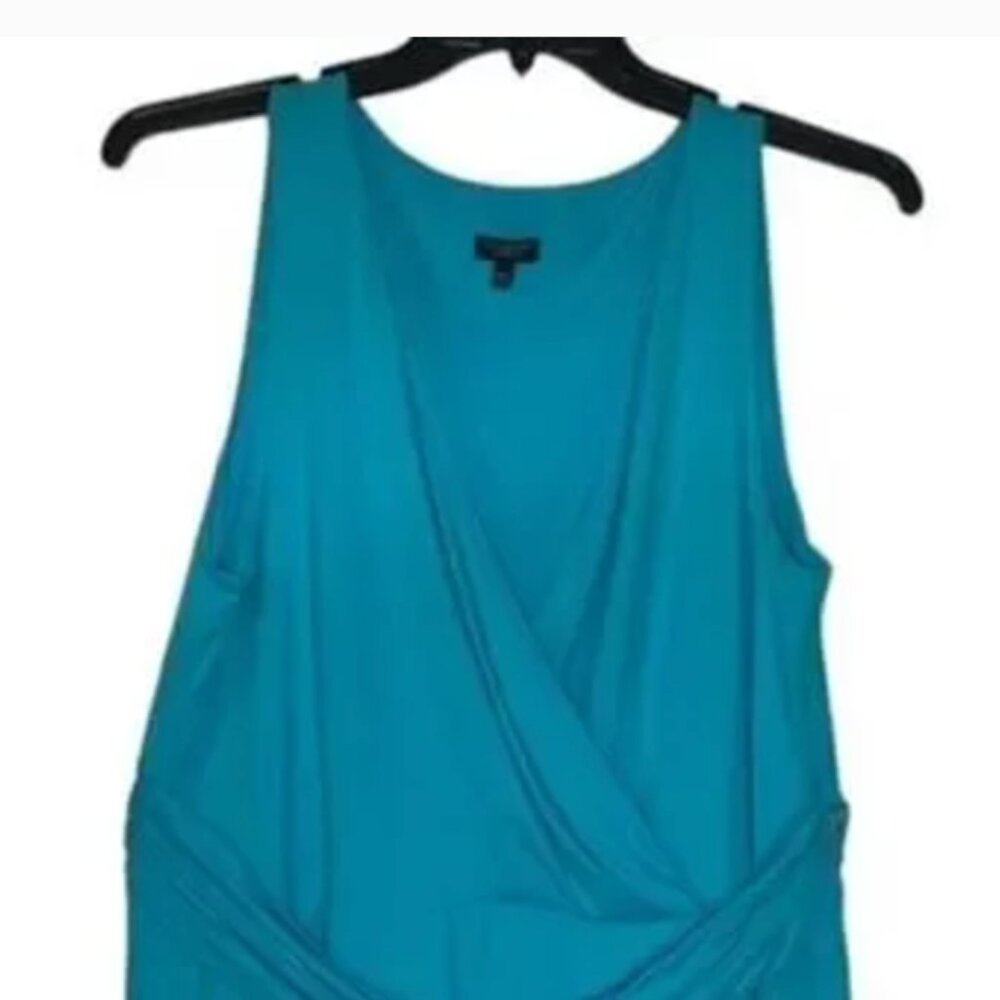 Talbots Aqua Turquoise Blue Dress Plus Size 18 18P Petite Sleeveless V-Neck